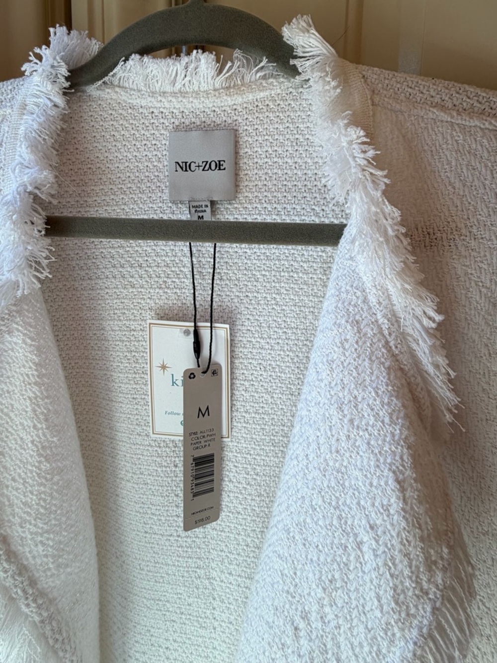 NWT NIC+ZOE White Fringed Open-Front Knit Blazer - Picture 5 of 5